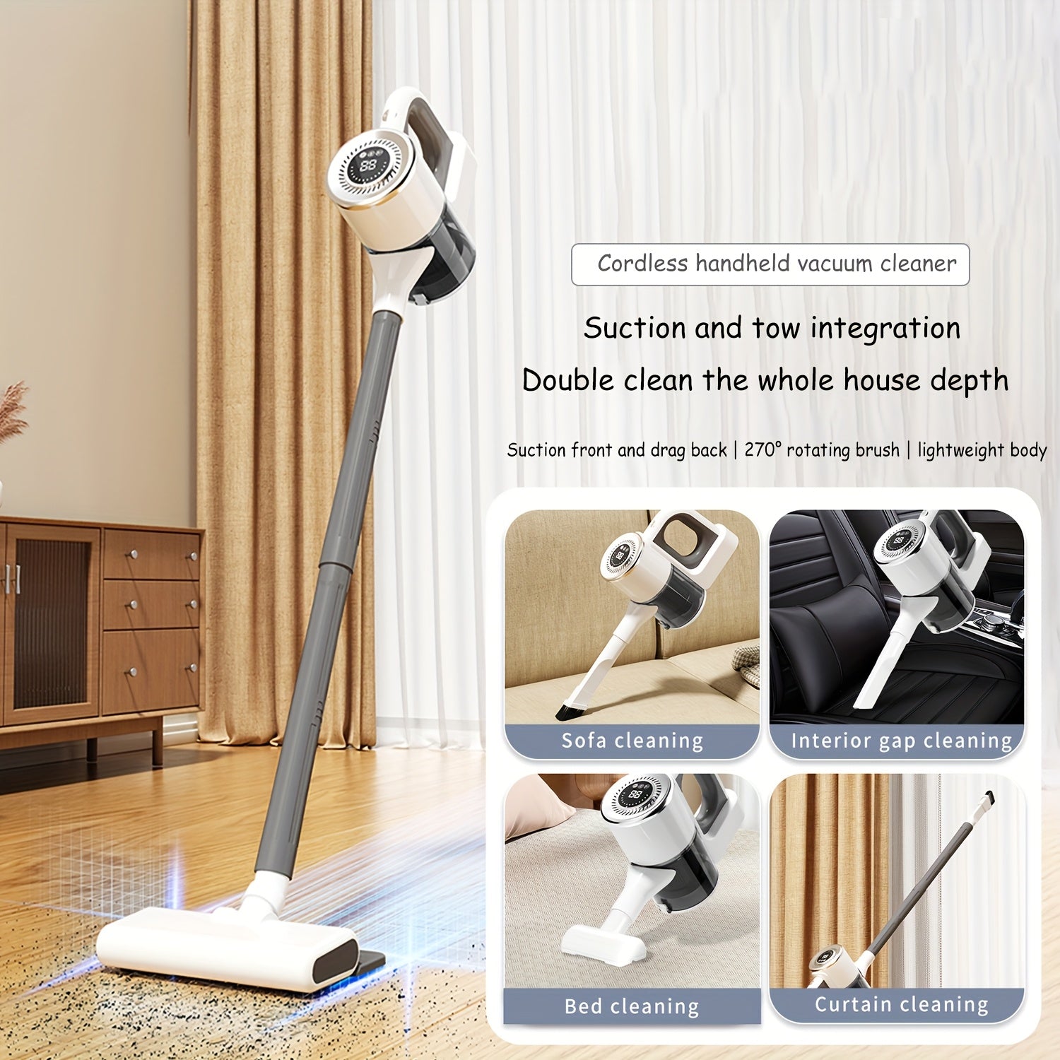 Wireless VacuumMop Combo Machine Equipped with DualMode Efficient Vacuuming  Mopping Integration 270 Rotating Brush Head for Thorough Cleaning Lightweight And Easy to Operate Safeguarding Your HomeS Freshness