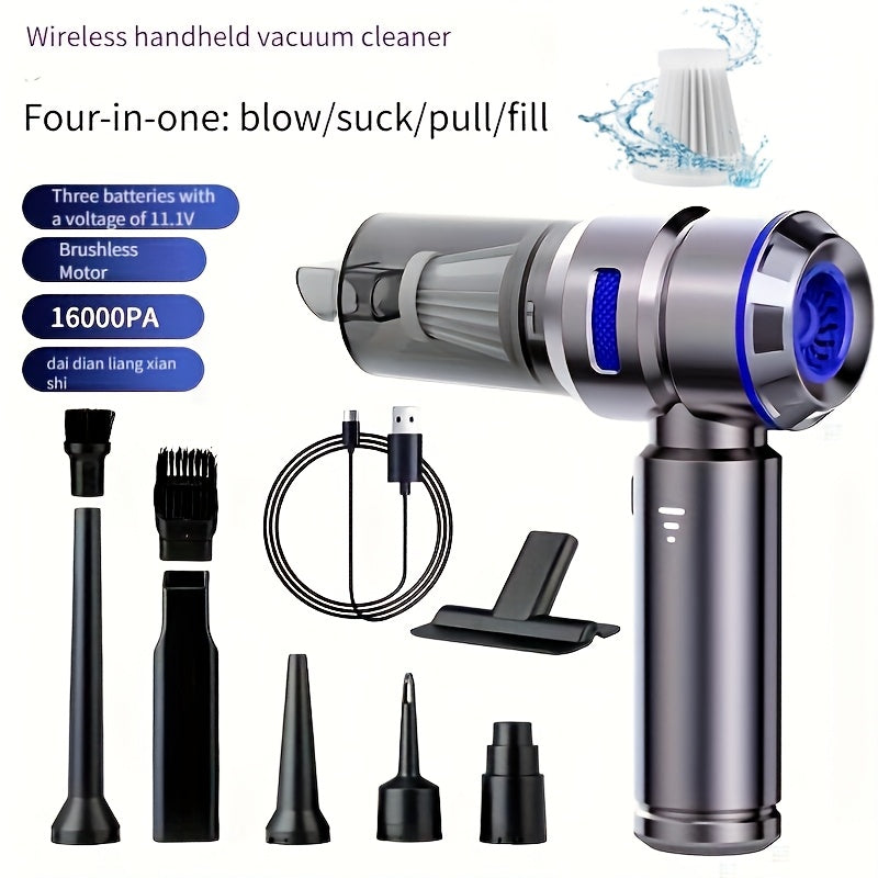 Powerful 16000PA Handheld Vacuum Cleaner  Portable Wireless with Digital Display 3 Levels of Operation Brushless Motor 4 Filters USB Rechargeable for Home Office and Outdoor Use Versatile Cleaning Device  Sleek Design  Abs Resin Body